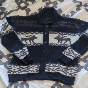 Men's Navy and Cream Cardigan Sweater